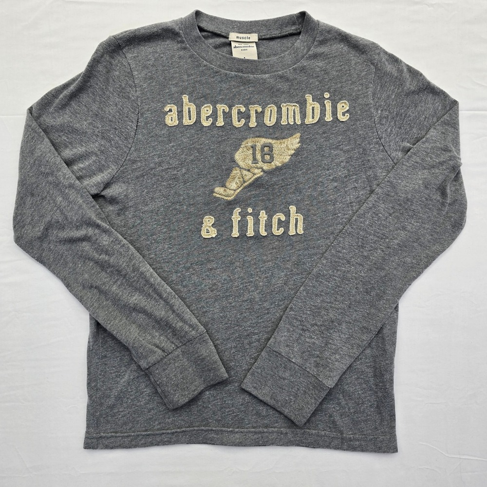 Abercrombie Kids Boys Large Gray Long Sleeve Muscle Graphic Tee Y2K